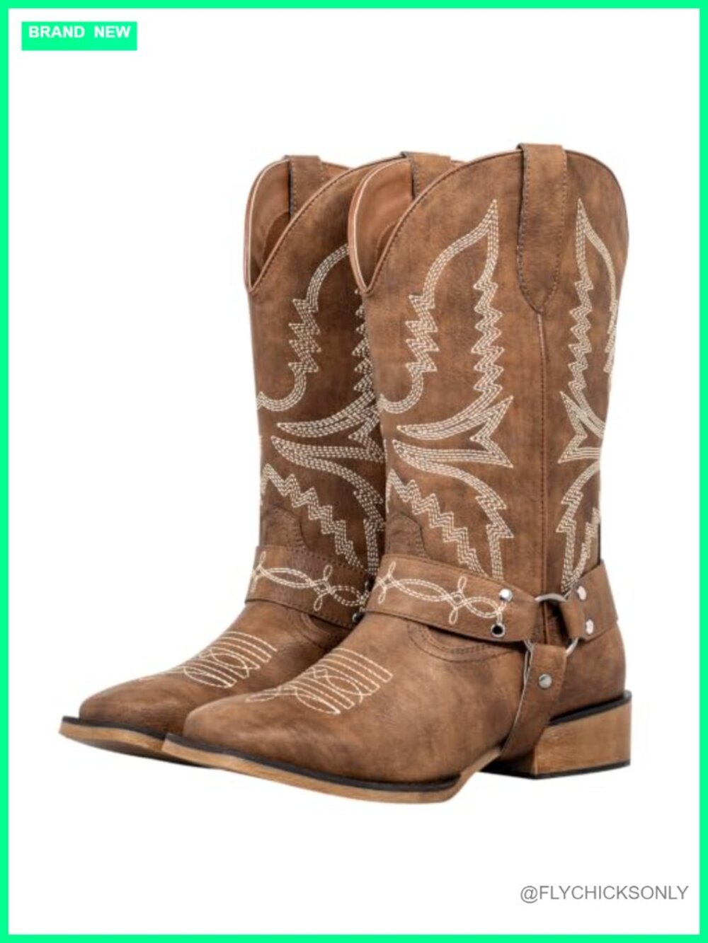 Extra Wide Calf Faux Leather Cowboy Boots Square Toe Slip-On Women's